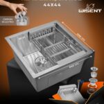 Кухонная мойка из нержавеющей стали WS34444 WISENT (44х44 см) Сатин с коландером и сифоном-ведерко
