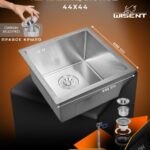 Кухонная мойка из нержавеющей стали WS34444 WISENT (44х44 см) Сатин с сифоном-ведерко