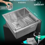 Кухонная мойка из нержавеющей стали WS34444 WISENT (44х44 см) Сатин с коландером и итальянским сифоном