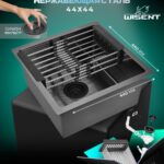 Кухонная мойка из нержавеющей стали WS34444 WISENT (44х44 см) Графит PVD с коландером и итальянским сифоном