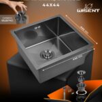Кухонная мойка из нержавеющей стали WS34444 WISENT (44х44 см) Графит PVD с сифоном-ведерко
