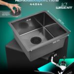 Кухонная мойка из нержавеющей стали WS34444 WISENT (44х44 см) Графит PVD с итальянским сифоном
