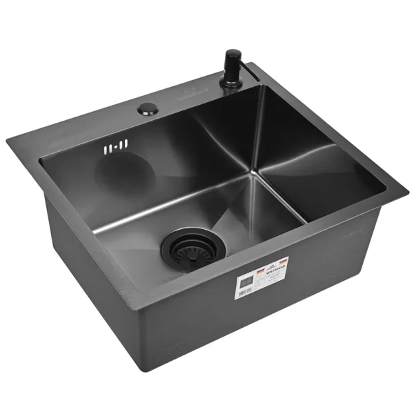 Кухонная мойка из нержавеющей стали WS35044B WISENT (50х44 см) Графит PVD с дозатором и итальянским сифоном
