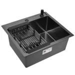 Кухонная мойка из нержавеющей стали WS35044B WISENT (50х44 см) Графит PVD с коландером, дозатором и итальянским сифоном