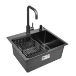 Кухонная мойка из нержавеющей стали WS35044B WISENT (50х44 см) Графит PVD со смесителем W4998-4-U, коландером, дозатором и сифоном-ведерко