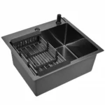 Кухонная мойка из нержавеющей стали WS35848B WISENT (58х48 см) Графит PVD с коландером, дозатором и сифоном-ведерко
