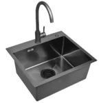 Кухонная мойка из нержавеющей стали WS35848B WISENT (58х48 см) Графит PVD со смесителем, дозатором и итальянским сифоном