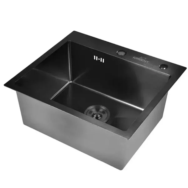 Кухонная мойка из нержавеющей стали WS35848B WISENT (58х48 см) Графит PVD с сифоном-ведерко