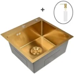 Кухонная мойка из нержавеющей стали WGS35050G WISENT (50х50 см) Золото PVD с дозатором и сифоном-ведерко