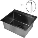 Кухонная мойка из нержавеющей стали WS35848B WISENT (58х48 см) Графит PVD с дозатором и итальянским сифоном