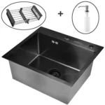 Кухонная мойка из нержавеющей стали WS35848B WISENT (58х48 см) Графит PVD с дозатором и итальянским сифоном