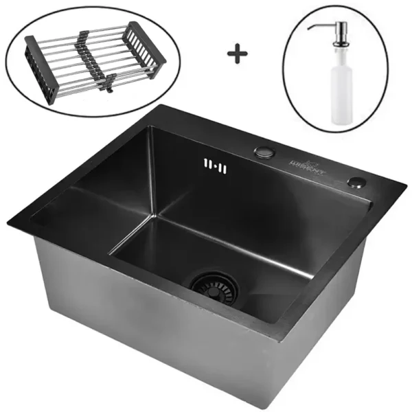 Кухонная мойка из нержавеющей стали WS35848B WISENT (58х48 см) Графит PVD с дозатором и итальянским сифоном