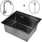 Кухонная мойка из нержавеющей стали WS35848B WISENT (58х48 см) Графит PVD со смесителем, дозатором и итальянским сифоном