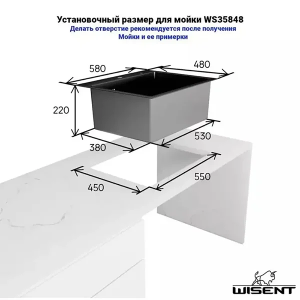 Кухонная мойка из нержавеющей стали WS35848 WISENT (58х48 см)