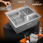 Кухонная мойка из нержавеющей стали WS35848 WISENT (58х48 см) Сатин с коландером, дозатором и сифоном-ведерко
