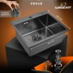 Кухонная мойка из нержавеющей стали WS35848B WISENT (58х48 см) Графит PVD с сифоном-ведерко