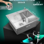 Кухонная мойка из нержавеющей стали WS35848 WISENT (58х48 см) Сатин с дозатором и итальянским сифоном