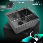 Кухонная мойка из нержавеющей стали WS35848B WISENT (58х48 см) Графит PVD с итальянским сифоном
