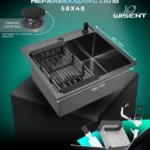 Кухонная мойка из нержавеющей стали WS35848B WISENT (58х48 см) Графит PVD с дозатором и итальянским сифоном