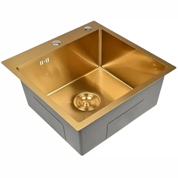 Кухонная мойка из нержавеющей стали WGS35050G WISENT (50х50 см) Золото PVD с сифоном-ведерко