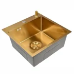 Кухонная мойка из нержавеющей стали WGS35050G WISENT (50х50 см) Золото PVD с дозатором и сифоном-ведерко