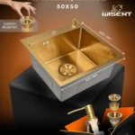 Кухонная мойка из нержавеющей стали WGS35050G WISENT (50х50 см) Золото PVD с дозатором и сифоном-ведерко