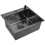 Кухонная мойка из нержавеющей стали WS35848B WISENT (58х48 см) Графит PVD с дозатором и сифоном-ведерко